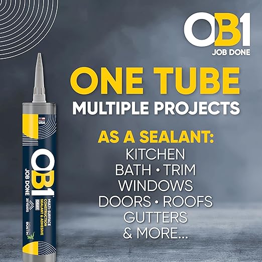 OB1 Universal Caulk Sealant & Adhesive Gray 10.1oz | Professional Grade Premium All-in-One Advanced Hybrid 3-in1 | Water Resistant Internal & External | Shrink Crack UV & Fade Resistant | 1 Cartridge