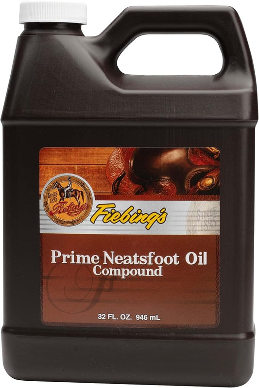 Fiebing's Prime Neatsfoot Oil 32 Fl Oz - Leather Conditioner & Preservative with Synthetic & Natural Animal Oil - Waterproof, Soften, Restore & Strengthen Leathercraft Shoe, Boot, Saddle, Couch, Purse