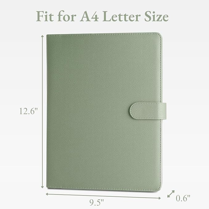 Mymazn Padfolio, Portfolio Folder, Legal Pad Holder, Resume Folder | Faux Leather Binder with Document Organizer, Business Card Holder, Letter-Size Notepad for Interview, Men & Women, Sage Green