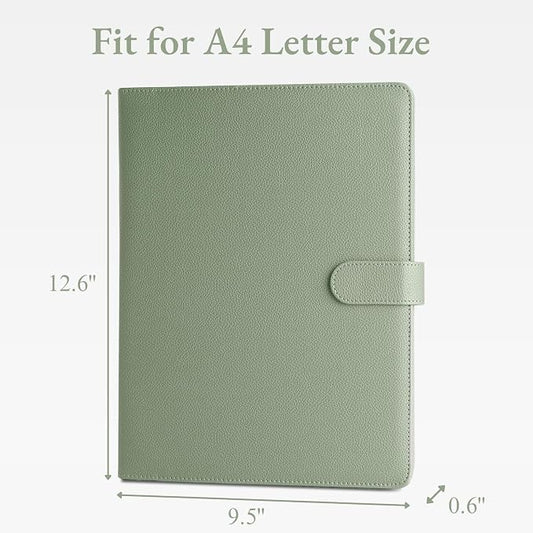 Mymazn Padfolio, Portfolio Folder, Legal Pad Holder, Resume Folder | Faux Leather Binder with Document Organizer, Business Card Holder, Letter-Size Notepad for Interview, Men & Women, Sage Green