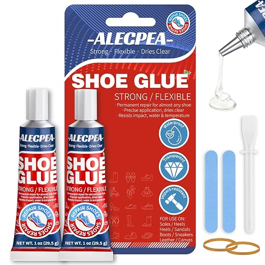 2Pack 30ML Clear Shoe Glue - Shoe Repair Adhesive, Repairs Soles, Heels, Patches Small Holes - Bonds on Contact, Dries Within 24 Hrs, Waterproof - Works on Leather, Rubber, Vinyl, Canvas