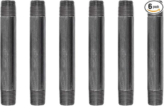 PIPE DÉCOR 1/2" x 5" Malleable Cast Iron Pipe Nipple, Pre Cut Connectors, Industrial Steel Grey Fits Standard Half Inch Black Threaded Pipes Nipples and Fittings, Vintage DIY Furniture, 6 Pack