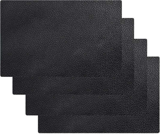 4PCS Self-Adhesive Leather Repair Patches, 8 x 12 Inch Black Repair Patch Tape for Couches Waterproof Leather Patches for Furniture, Sofa, Chair, Car Seats (Black)