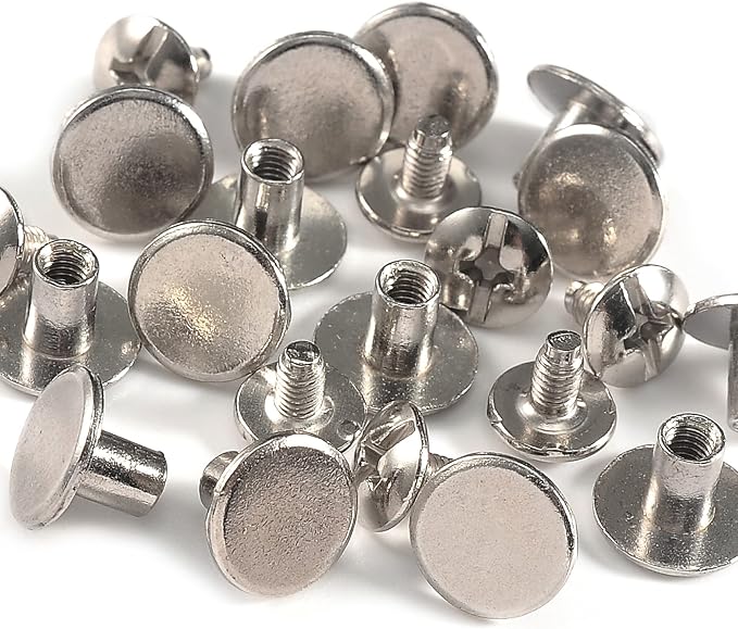 YORANYO 100 Sets Silver Color Round Flat Head Chicago Screws for Leather Chicago Rivets Kit Button Studs Leather Rivets Chicago Screw for Leather Crafting Clothing Shoes Belts Bags 25/64 Inch