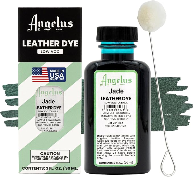 Angelus Leather Dye - Flexible Leather Dye for Shoes, Boots, Bags, Crafts, Furniture, & More 3oz, Dauber Included (Jade)