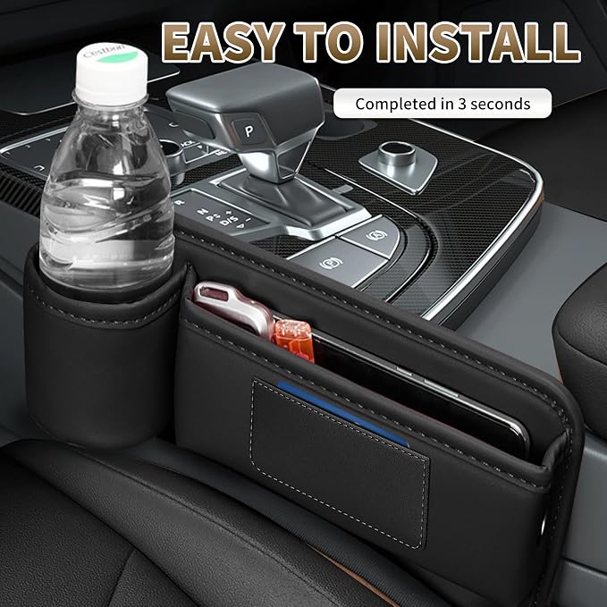 Kwak's Car Seat Gap Filler Organizer 2pcs – Fits 0.2“–1.2” Seat Gaps, Premium PU Leather Seat Gap Plug for Car SUV Truck, Stops Phone/Keys from Dropping, Extra Cup Holder for Car (Black)