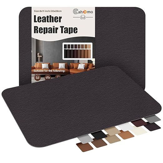 Cahomo Self-Adhesive Leather Repair Patches Tape for Couches - 8x11 inch, Vinyl & Leather Repair Kit for Furniture, Car Seats, Handbags, Jackets - Coffee