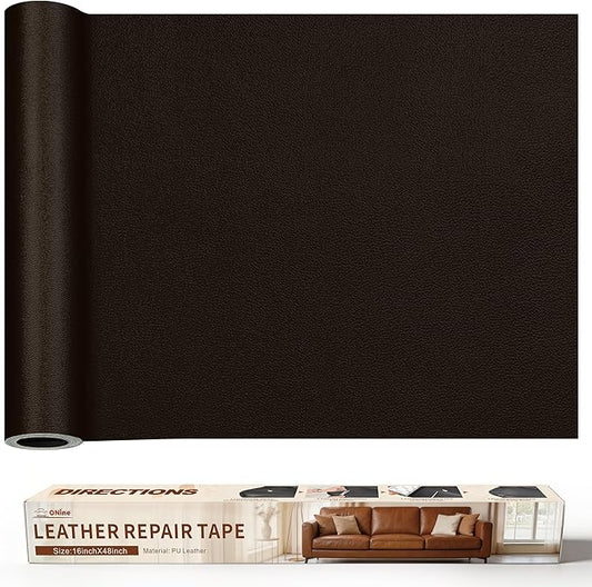ONine Leather Repair Tape,Self Adhesive Leather Repair Patch,Leather Patches for Furniture,Sofa,Car Seats,Office Chair. Vinyl Repair Kit 16x48in(Dark Brown-Fine Grain)