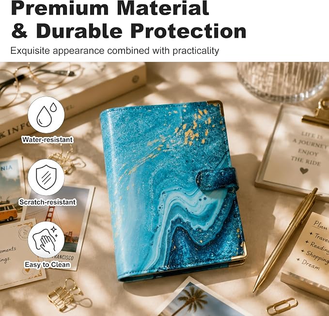 Convend A5 Kpop Photocard Binder,6 Ring Refillable Binder Album with 240 Card Slots,PU Leather Cover,Magnetic Closure for K-pop Photocards,Trading Cards,Game Cards,Marble Blue