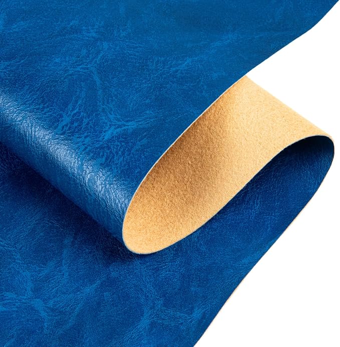 Faux Leather Fabric Sheet, 36 x 54 Inches, Texture Synthetic Material for DIY Crafts, Leather earings,Upholstery, Automotive, Sofa Projects Individual 1 Yard Cut (R-Blue, One Yard)