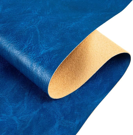 Faux Leather Fabric Sheet, 36 x 54 Inches, Texture Synthetic Material for DIY Crafts, Leather earings,Upholstery, Automotive, Sofa Projects Individual 1 Yard Cut (R-Blue, One Yard)