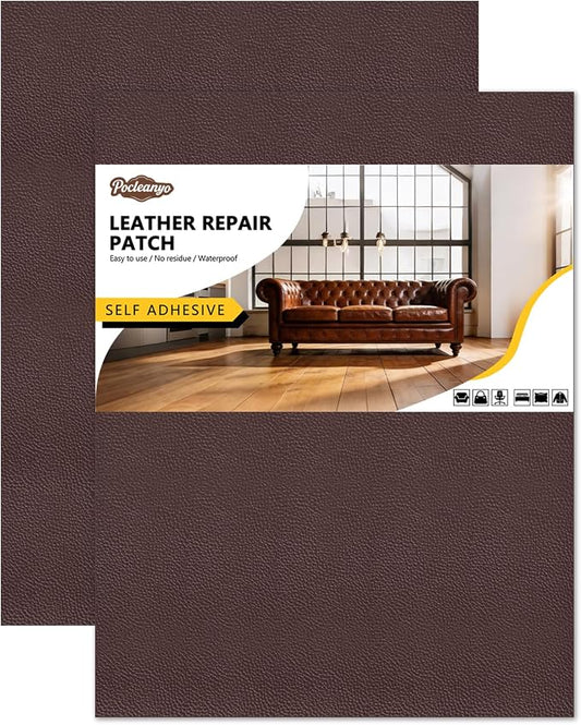2 Pcs Coffee Leather Repair Tape, 8x12 Inch Leather Repair Patch Self-Adhesive, Waterproof Faux Leather Patch, Vinyl Repair Tape for Couch, Sofas, Furniture, Office Chair, Car Seats