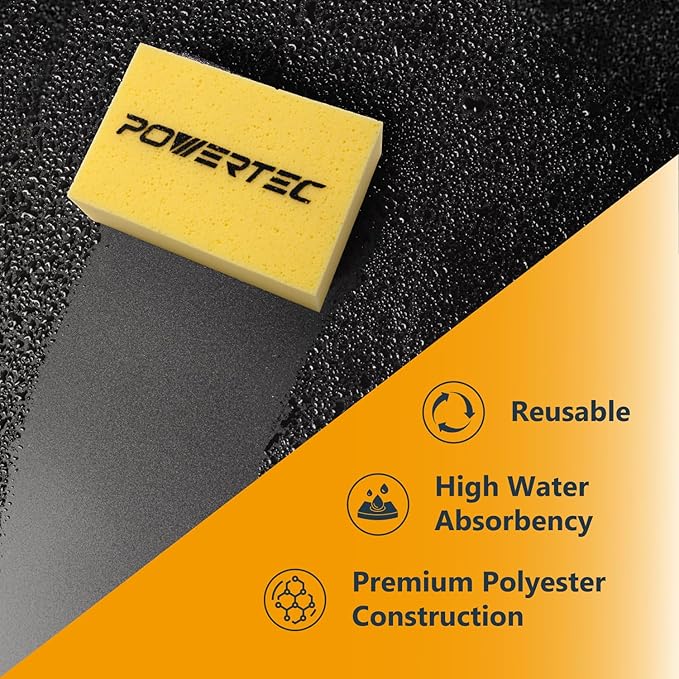 POWERTEC Large Square Grout Sponge – Professional Tile Grout Removal Cleaning Sponge – Heavy-Duty Absorbent Sponge, Multi-Purpose Cleaning Tool for Floors, Kitchen, and Bathroom – 20PK (72106-P5)