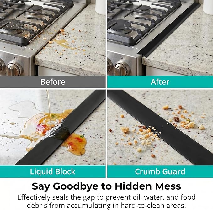Gap Filler for Stove and Counter - Kitchen Stove Counter Gap Cover Silicone Gap Cover Between Stove and Counter 25 Inches Black