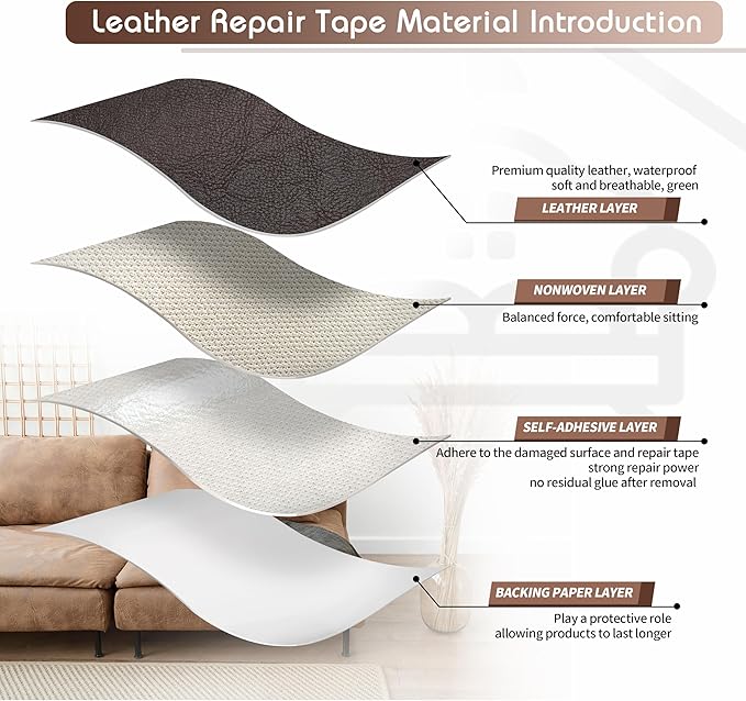 KING MOUNTAIN Leather Repair Patch,16 x 60 Inches self Adhesive Leather Repair Tape for Damaged Leather Furniture, Sofa Seating,Car Seats, Leather Goods（Chocolate Brown）