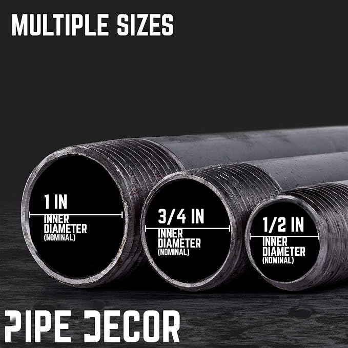Pipe Decor 1/2” x 72” Malleable Cast Iron Pipe, Pre Cut, Industrial Steel Grey Fits Standard Three Quarter Inch Black Threaded Pipes Nipples and Fittings, Build Vintage DIY Furniture, 4 Pack