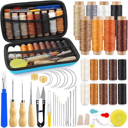 Morfen Upholstery Repair Kit, 71 Pcs Leather Sewing Kit, Leather Stitching Kit with Upholstery Thread, 3 Sewing Awl, Hand Sewing Stitching Needles, for Carseat Sofa Craft DIY
