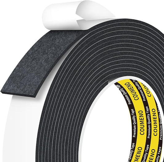 Single-Sided Adhesive EVA Foam Tape 1inX10FT,Black Foam Weather Stripping,Door Seal & Window Insulation Tape,Waterproof Sound Proof Seal Strip for Doors,Windows,Garage Door & Gap Sealing