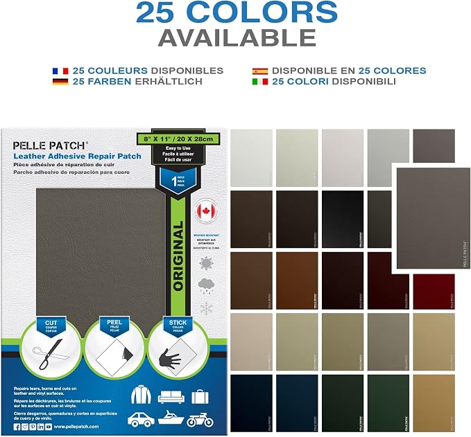 Leather Repair Patch for Car Seat - 25 Colors Available - Original 8x11 - Medium Grey