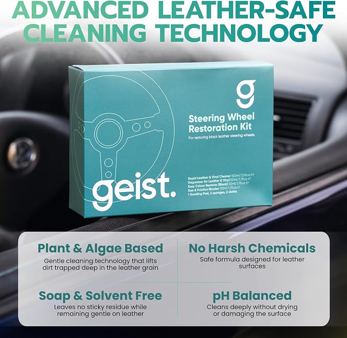 Geist. Steering Wheel Restoration Kit | Degrease and Refresh the colour of worn or scratched black steering wheels