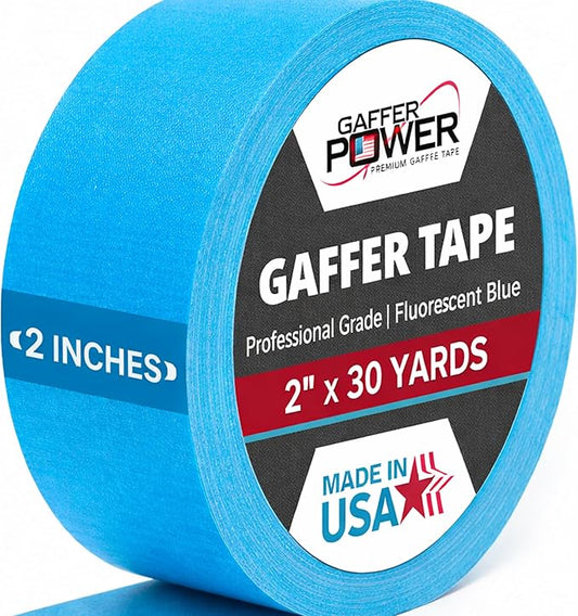 Gaffer Power Professional Grade Gaffer Tape 2 Inch x 30 Yards, Fluorescent Blue – Made in USA, High Visibility Cloth Tape for Floor Marking, Stage, Film, Clean Removal, Heavy Duty