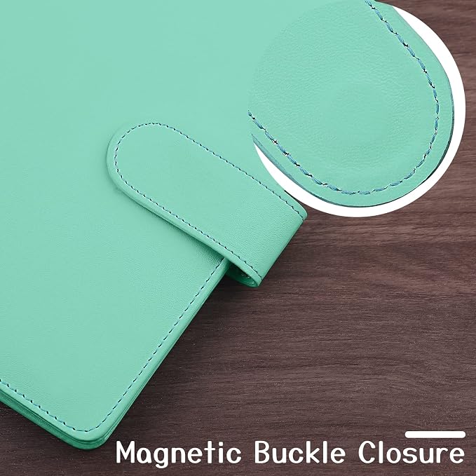 Antner A6 Binder 6 Ring Refillable Notebook Planner for A6 Refill Paper, PU Leather Loose Leaf Personal Budget Planner Money Organizer Cash Stuffing Binder with Magnetic Buckle Closure, Light Green