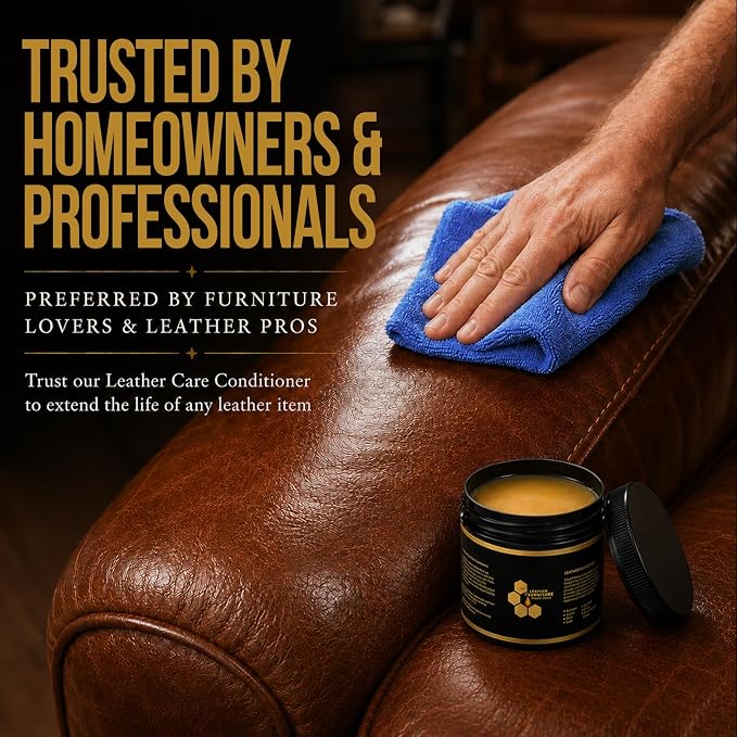 Leather Conditioner Furniture Repair Salve: with Sponge and Towel | Cleaner Restorer Protector Polisher for Couch Purses Shoe Jacket Work Boots Car Seat & Leather - Restores Shine, Softness