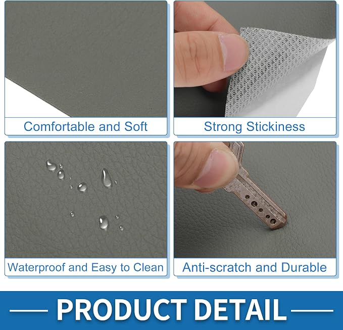 Self Adhesive Leather Repair Patch Strong Stickiness 19.6"x39" Leather Repair Tape PVC Faux Leather Deep Gray 1 Pcs