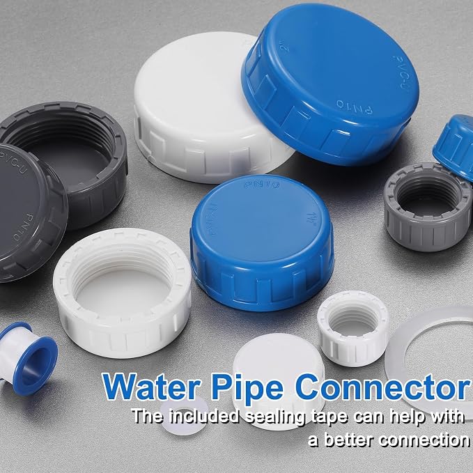 uxcell 5Pcs 1-1/4 Inch PT Female Thread PVC Pipe Fitting Cap, Cleanout Water Drain End Caps, Pipe Plug Socket Fittings with Tape for Water Heater Supply Lines, Plumbing, White
