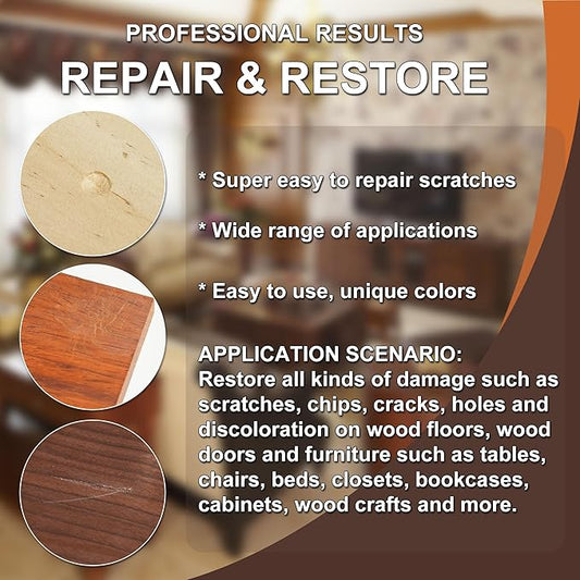 Hupeyna Wood Furniture Repair Kit, 12 Colors Wood Repair Kit, Wood Touch up Fillers, Repair Scratch, Cracks, Discoloration for Wooden Cabinet, Floor, Door, Table Surfaces Wood Filler Paint