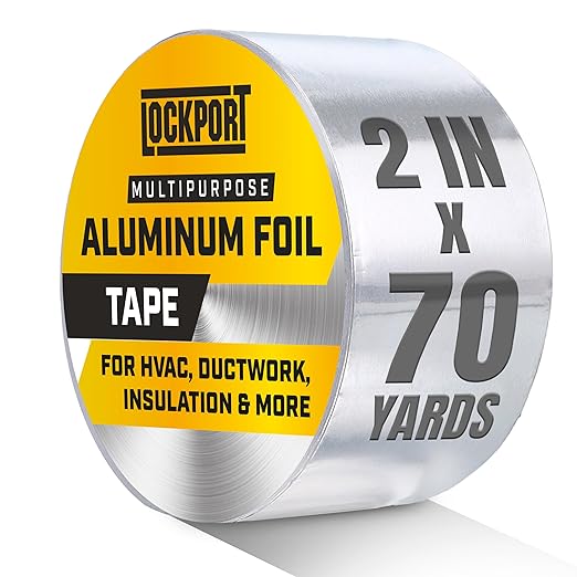 Lockport Aluminum Foil Tape 2 in x 70 Yards - Aluminum Tape - HVAC Duct Sealing, Dryer Vent, Heat Insulation Tape & Ductwork Repairs - Heat Resistant, Waterproof, Professional Grade