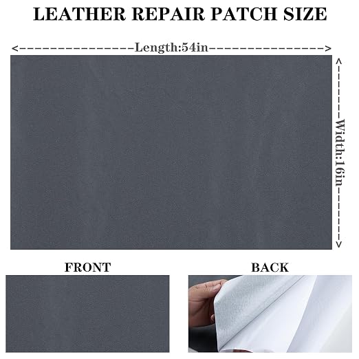 HGUAN Leather Repair Patch, 16X54 Inch Self Adhesive Leather Repair, Large Vinyl Patch Tape for Couches, Furniture, Car Seats, Cabinets, Office Chairs (Grey-Fine Grained)