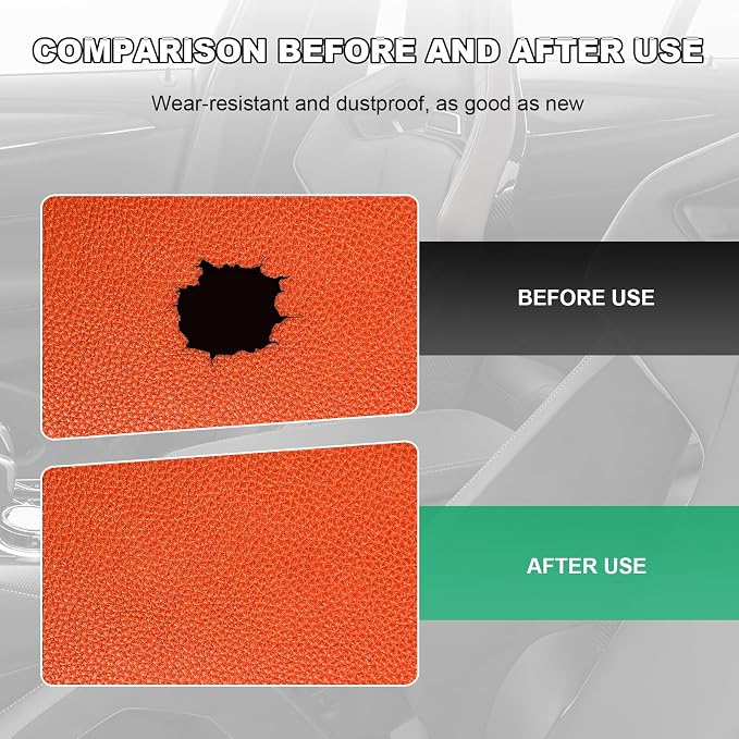 2 PCS Leather Repair Patch Tape, 4 x 8 Inch PU Vinyl Repair Patches for Car Upholstery Seat, Waterproof Self Adhesive Leather Tape Repair Kit for Furniture Couches Chairs (Orange)