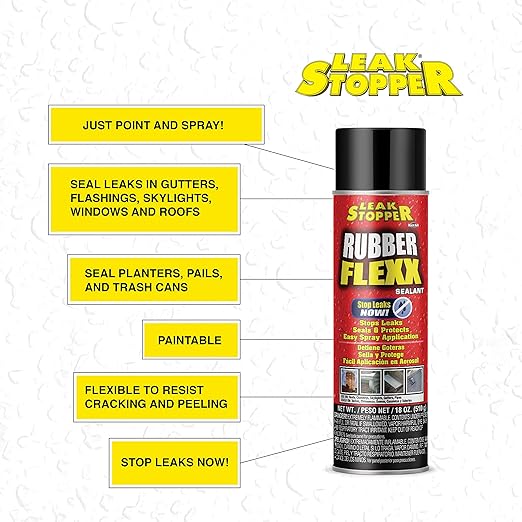 Leak Stopper Rubber Flexx – 18oz Waterproof Repair & Sealant Spray - Point & Spray to Seal Cracks, Holes, Leaks, Corrosion & More | Black – 3 cans
