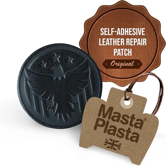 MastaPlasta Premium Leather Repair Patch – 3 Inch Black Eagle – Self‑Adhesive, Upholstery‑Grade, Ready‑to‑Use. Your Professional DIY Repair for Couches, Car Interiors, Bags and More