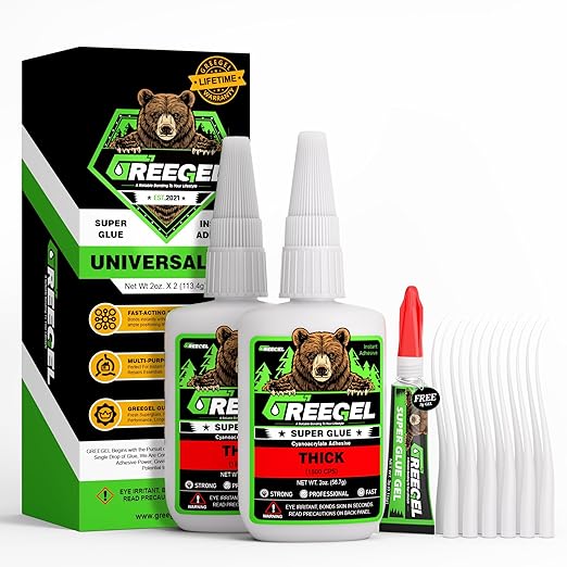 4 Oz Thick Liquid Clear Super Glue + 3g Gel Glue, Cyanoacrylate Adhesive for Woodworking Large Gap, Rubber, Metal, Glass, Leather, Crafts & Repairs