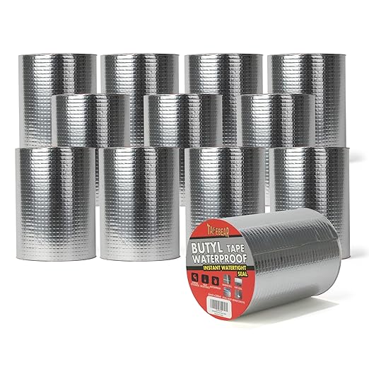 TAPEBEAR 12 Rolls Butyl Tape Waterproof Sealing Tape 6inch x16feet, Upgraded Aluminum Foil Tape Heavy Duty for RV Repair, Awning, Window, Glass & EDPM Roof Leak Patching, Boat and Pipe Sealing, Silver
