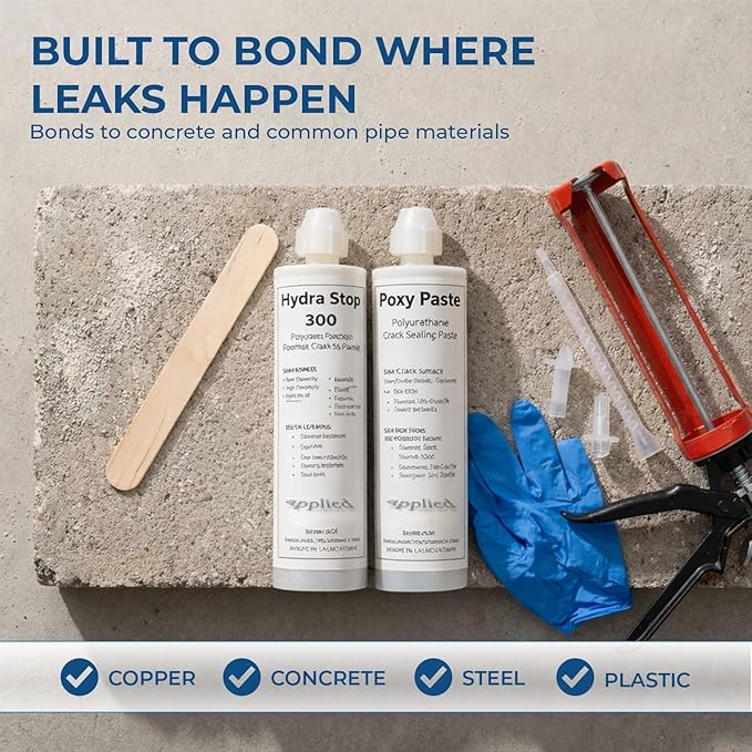 Water Pipe & Foundation Leak Repair Kit, Expanding Waterproof Sealant Foam for Pipe Penetrations Up to 1" Diameter, Basement Waterproofing & Concrete Wall Waterline Leak Sealer, No-Drill DIY Solution