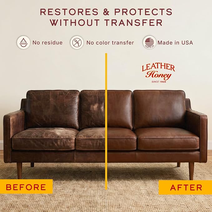 Leather Honey Brown Recoloring Balm: Color Restorer and Scratch/Scuff Remover for Furniture, Couches, Shoes & Boots, Auto Interiors and Accessories
