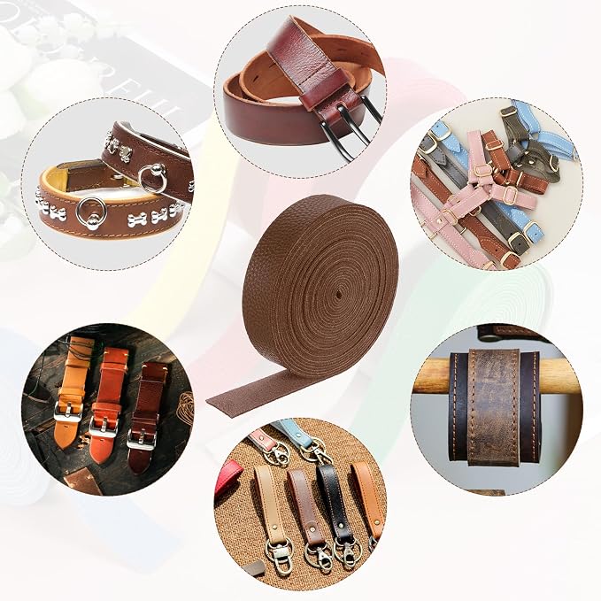 MECCANIXITY Faux Leather Strap, 1" Width x 197" Long Grained Leather Belt Strip Trim Roll for DIY Craft Projects, Pet Collars, Traction Ropes, Bag Straps, Hobby Workshop (Brown)