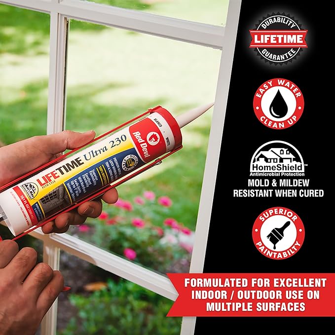Red Devil 077050 Lifetime Ultra Premium Elastomeric Acrylic Latex Sealant, Gray, 10.1 oz, Pack of 12