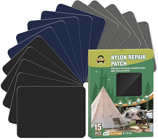OAZ 15 Pieces 3.5 x 4.7 inch Nylon Repair Patches Nylon Fabric Patch Self-Adhesive Tent Repair Tape Waterproof Lightweight Repair Patches Repair Patch Kit for Clothing Down Jacket Bag (Color Set A)