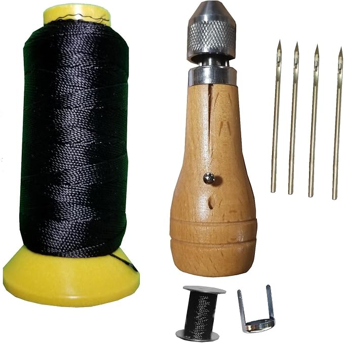Swift Stitch Hand Sewing Awl Kit Leather Canvas Repair Saddles Coat Seat (Non-Waxed Black Thread)