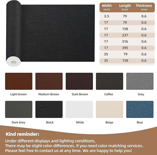Leather Repair Patch, 17X237 Inch Repair Patch Self Adhesive Waterproof, DIY Large Vinyl Patches for Couches, Furniture, Kitchen Cabinets, Wall （Black, 17X237 Inch）