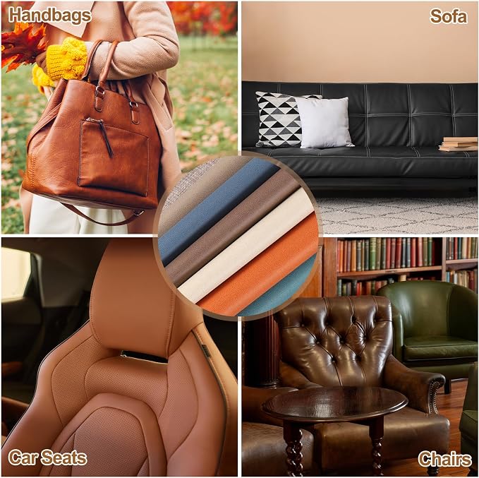 MECCANIXITY 2 Pcs Leather Repair Patch 8"x10" Self-Adhesive Leather Vinyl Repair Tape Kit for Furniture Couches Sofa Chair Car Boat Seats Jackets, Coffee