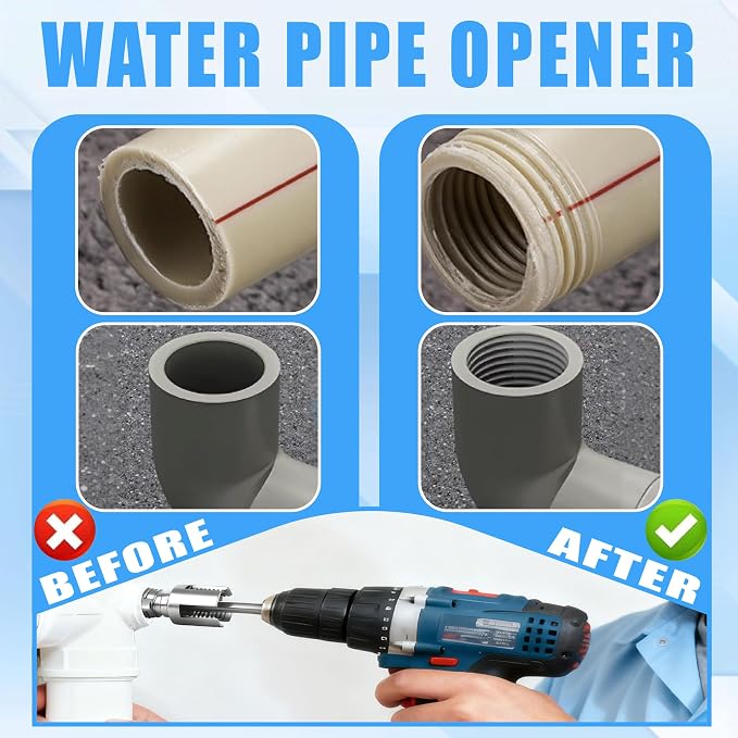 2 PCS 2-in-1 PVC Pipe Threader Kit, Dual Function Integrated Internal & External Pipe Threader with 1/2" & 3/4" Dies, PTFE Tape & Gloves. Drill Compatible Pipe Threader Kit for Home Repairs