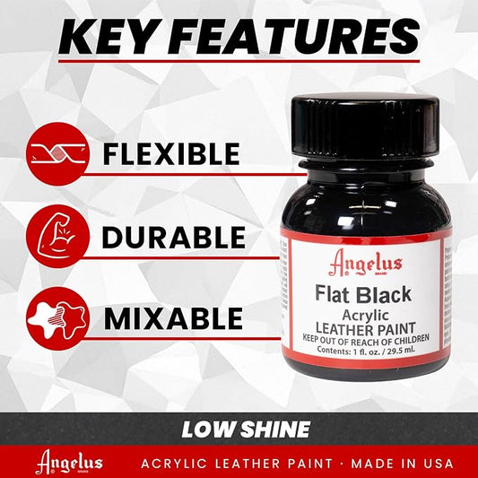 Angelus Acrylic Leather Paint For Shoes, Sneakers, Leather, Canvas, Furniture, and More - 1 Fl Oz, Flat Black