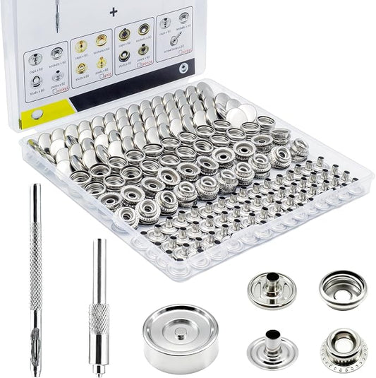 Premium 60 Sets(240pcs) 15mm Snap Button Kit, Marine Grade Stainless Steel Canvas Snap Kit with 3 Setting Tools, Heavy Duty Snap Fastener Kit for Fabric Leather Furniture Repairs DIY Projects