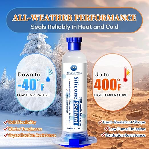 RTV Silicone Adhesive Sealant - High Temperature & Waterproof Caulking for Home, Auto, & Crafts - Creates Flexible, Long-Lasting Seal on Kitchen, Bathroom, Shower, Window (Clear, 30ml/1oz)