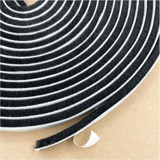 Window Weather Stripping Brush for Sliding Door Frame, Pile Self Adhesive Weather Strip Seal Strip Sealer Soundproofing (65ft x11/32 Backing x 3/16 Brush inch, Black)